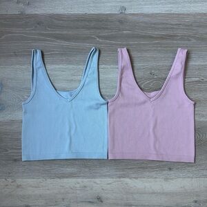 Women's Ribbed Aeropostale V-Neck Tank Top - Blue and Pink
